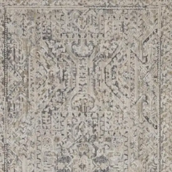 8' Ivory And Gray Medallion Distressed Runner Rug With Fringe Photo 3