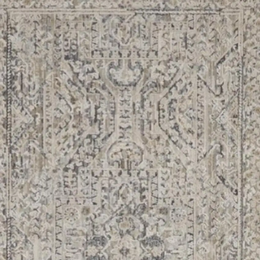 8' Ivory And Gray Medallion Distressed Runner Rug With Fringe Photo 3