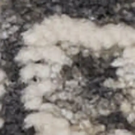 8' Ivory And Gray Medallion Distressed Runner Rug With Fringe Photo 2