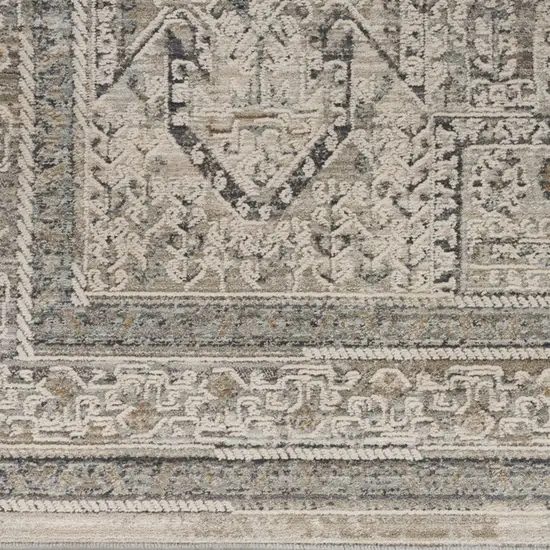 10' Ivory And Gray Medallion Distressed Runner Rug With Fringe Photo 4