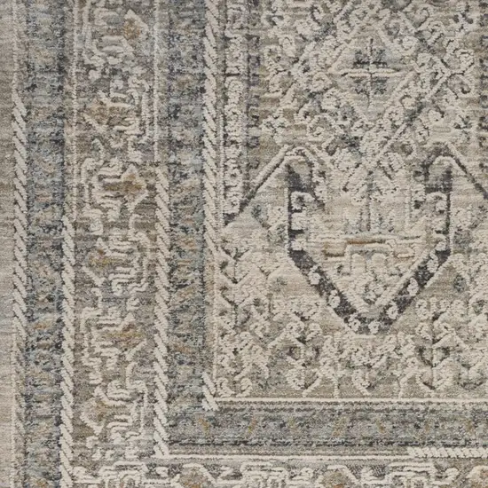 10' Ivory And Gray Medallion Distressed Runner Rug With Fringe Photo 6
