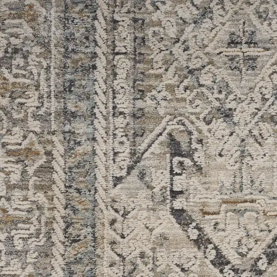10' Ivory And Gray Medallion Distressed Runner Rug With Fringe Photo 2