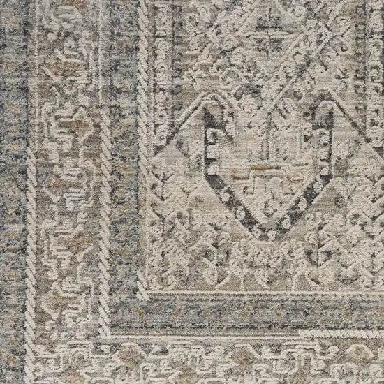 12' Ivory And Gray Medallion Distressed Runner Rug With Fringe Photo 5