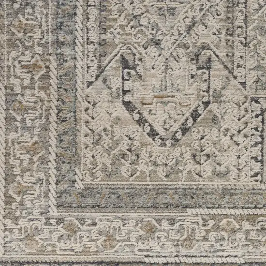 12' Ivory And Gray Medallion Distressed Runner Rug With Fringe Photo 7