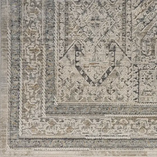 12' Ivory And Gray Medallion Distressed Runner Rug With Fringe Photo 8