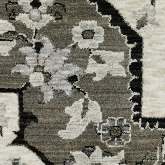8' Ivory And Gray Medallion Runner Rug With Fringe Photo 9