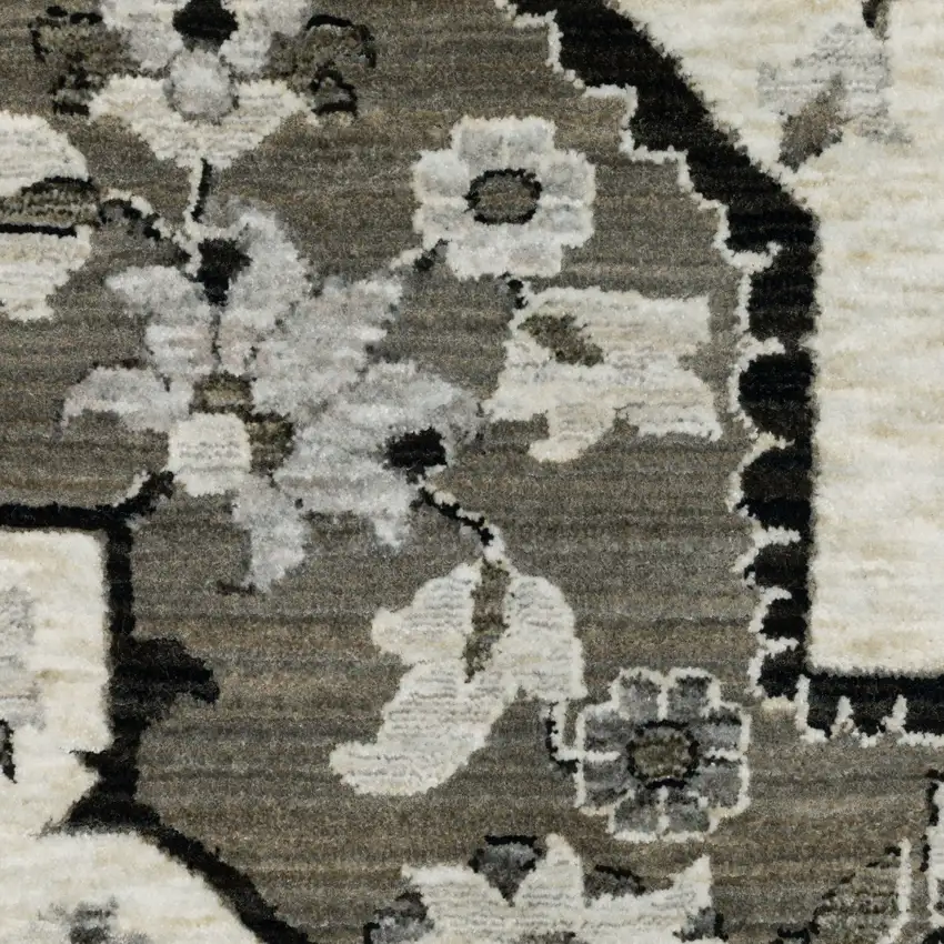 8' Ivory And Gray Medallion Runner Rug With Fringe Photo 9