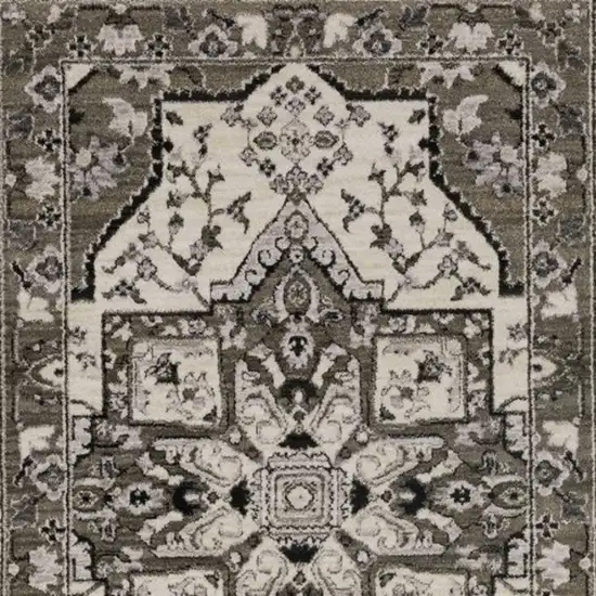 8' Ivory And Gray Medallion Runner Rug With Fringe Photo 8