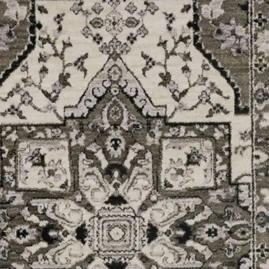 8' Ivory And Gray Medallion Runner Rug With Fringe Photo 7