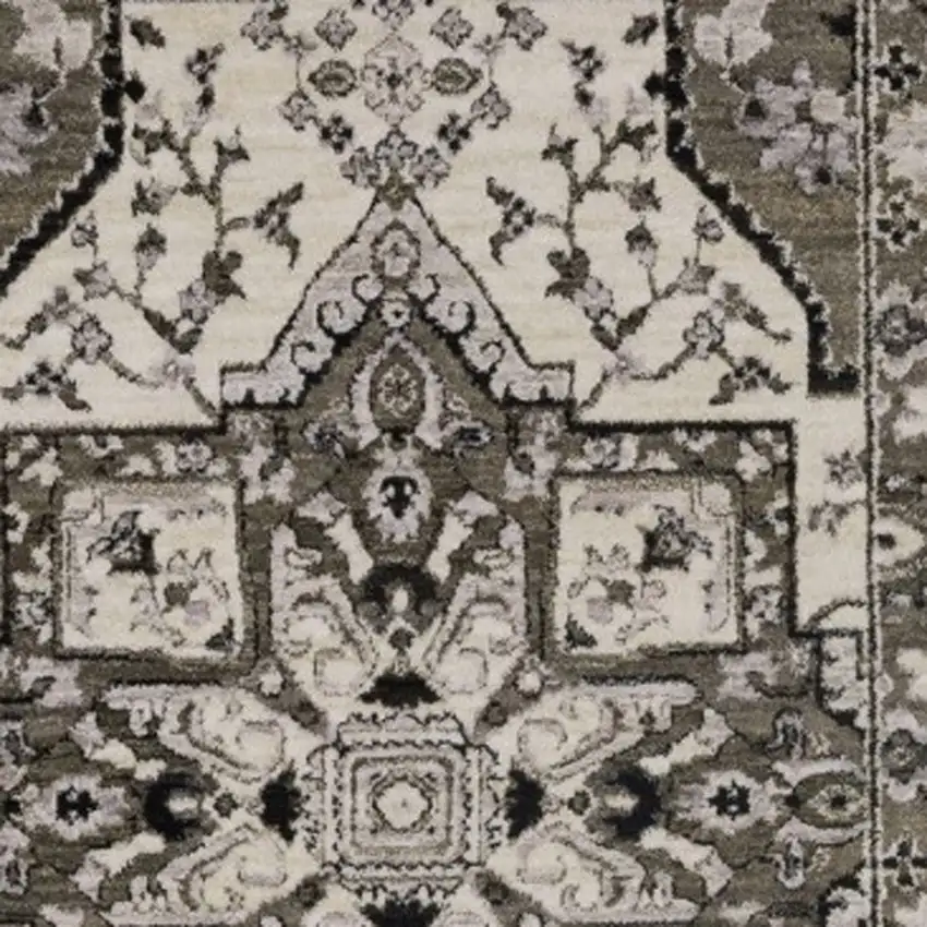 8' Ivory And Gray Medallion Runner Rug With Fringe Photo 7