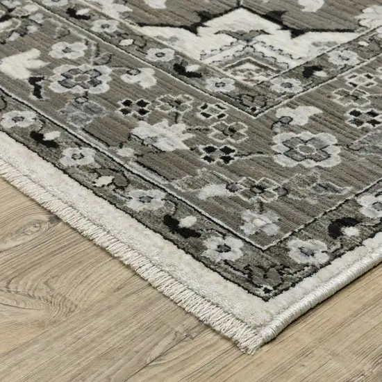 8' Ivory And Gray Medallion Runner Rug With Fringe Photo 9