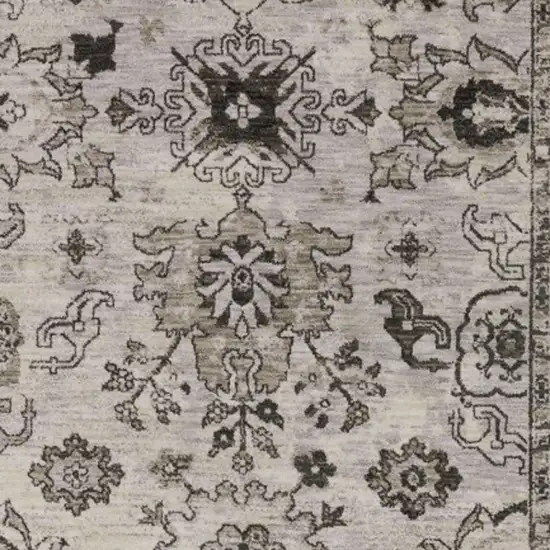 8' Ivory And Gray Oriental Runner Rug With Fringe Photo 5