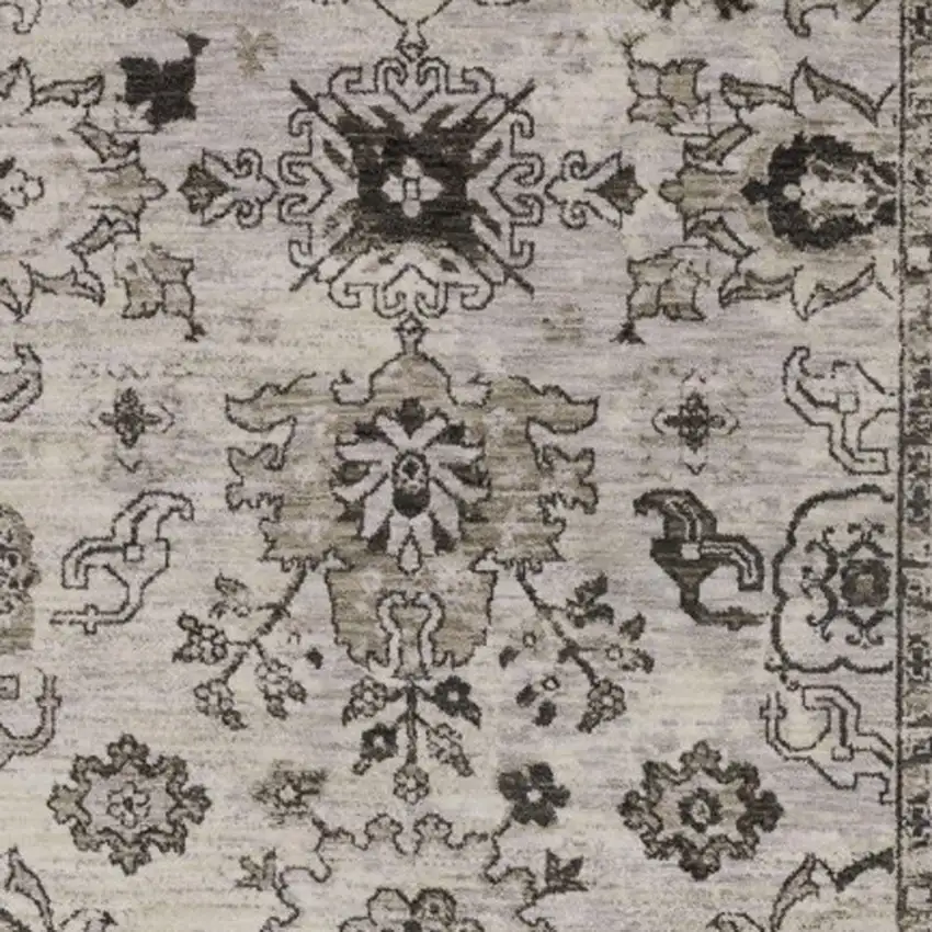 8' Ivory And Gray Oriental Runner Rug With Fringe Photo 5