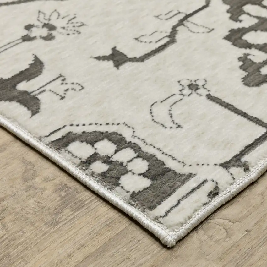 8' Ivory And Gray Oriental Runner Rug Photo 9