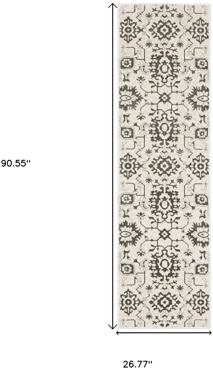 8' Ivory And Gray Oriental Runner Rug Photo 3