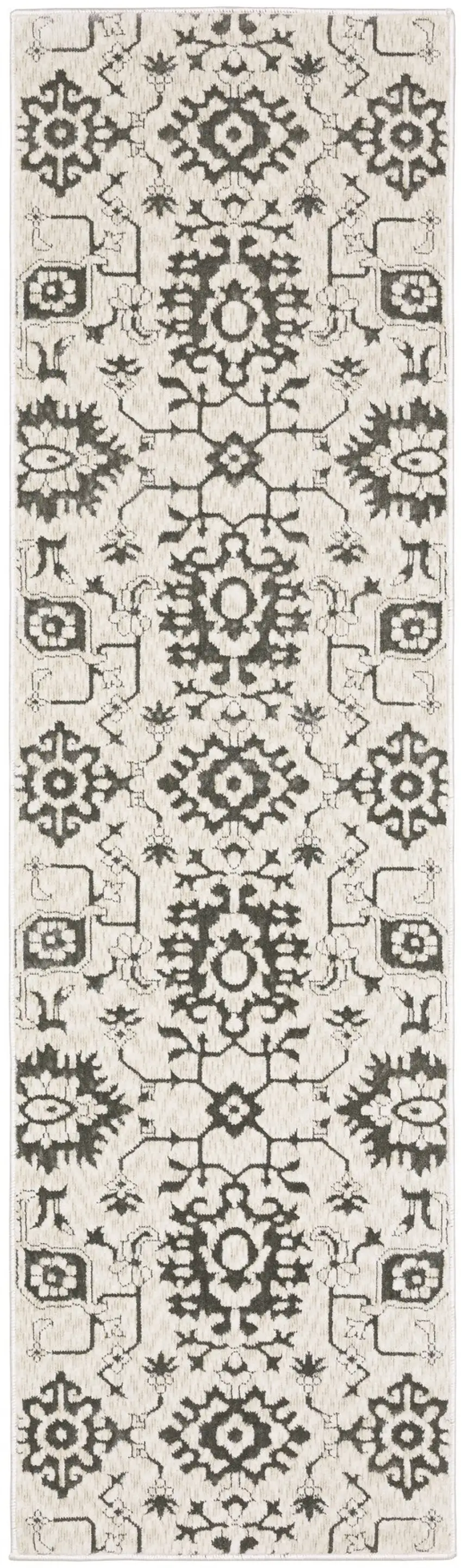 8' Ivory And Gray Oriental Runner Rug Photo 2