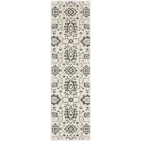 8' Ivory And Gray Oriental Runner Rug Photo 2
