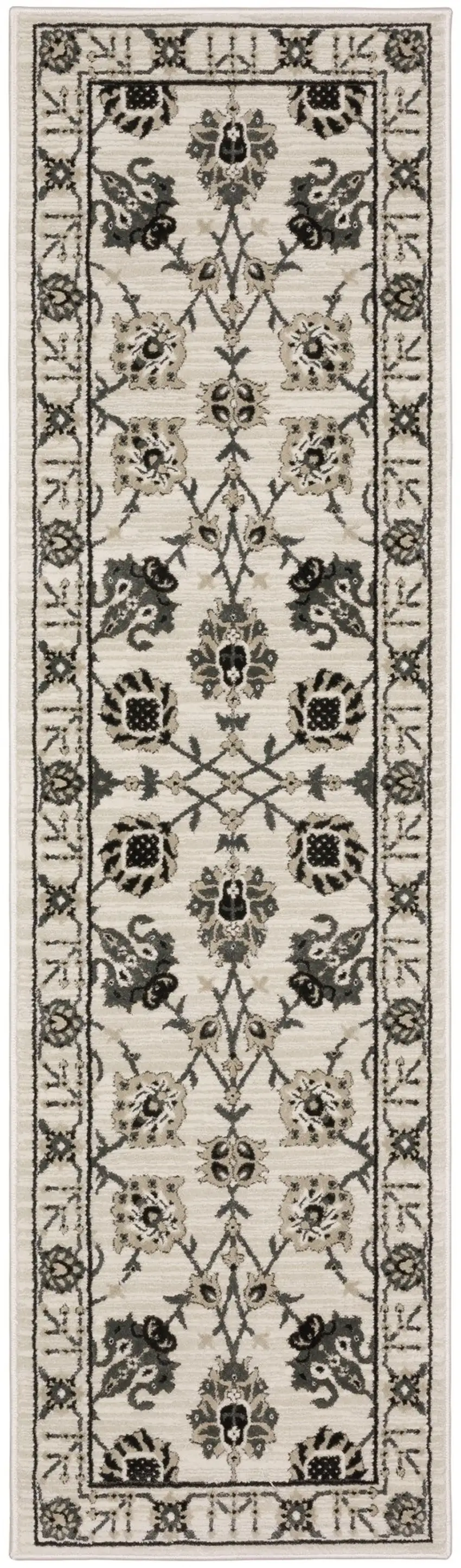 8' Ivory And Gray Oriental Runner Rug Photo 2