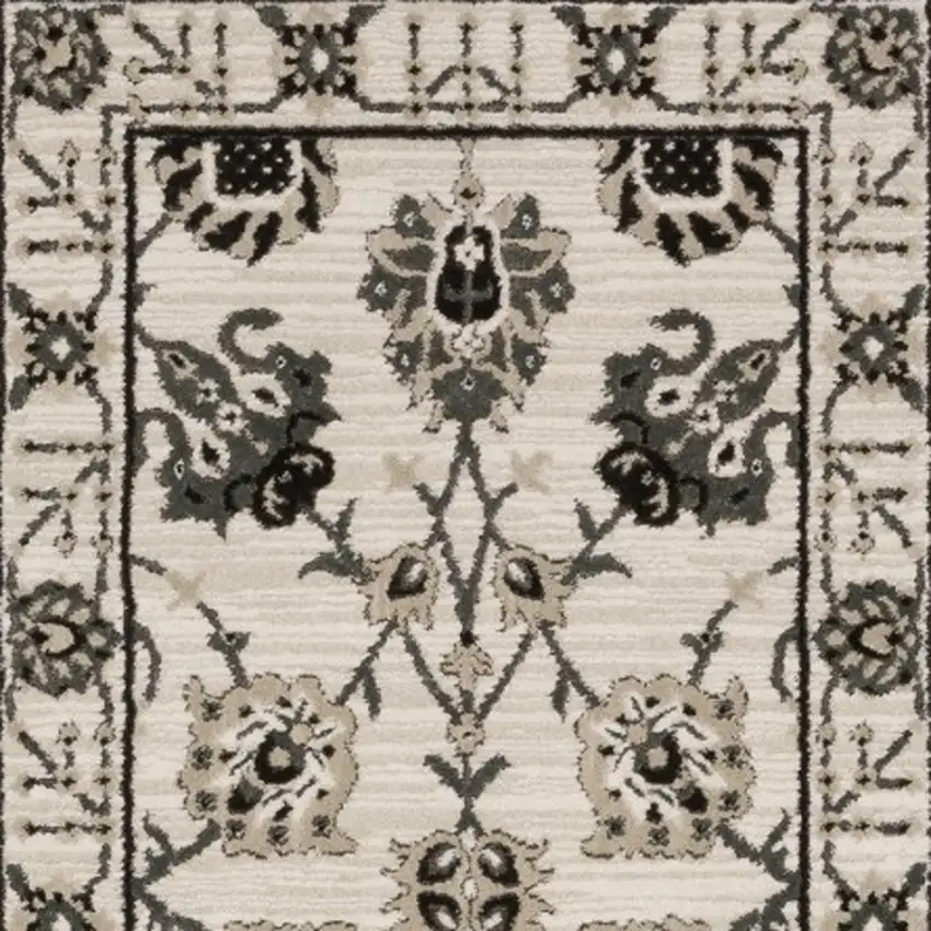 8' Ivory And Gray Oriental Runner Rug Photo 9