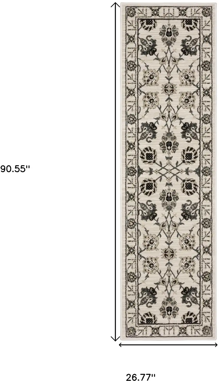 8' Ivory And Gray Oriental Runner Rug Photo 3