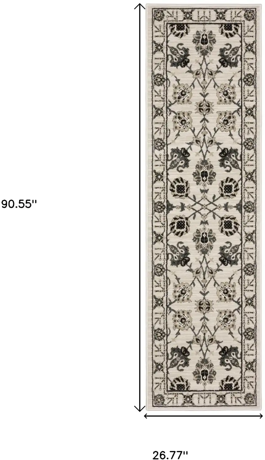 8' Ivory And Gray Oriental Runner Rug Photo 3