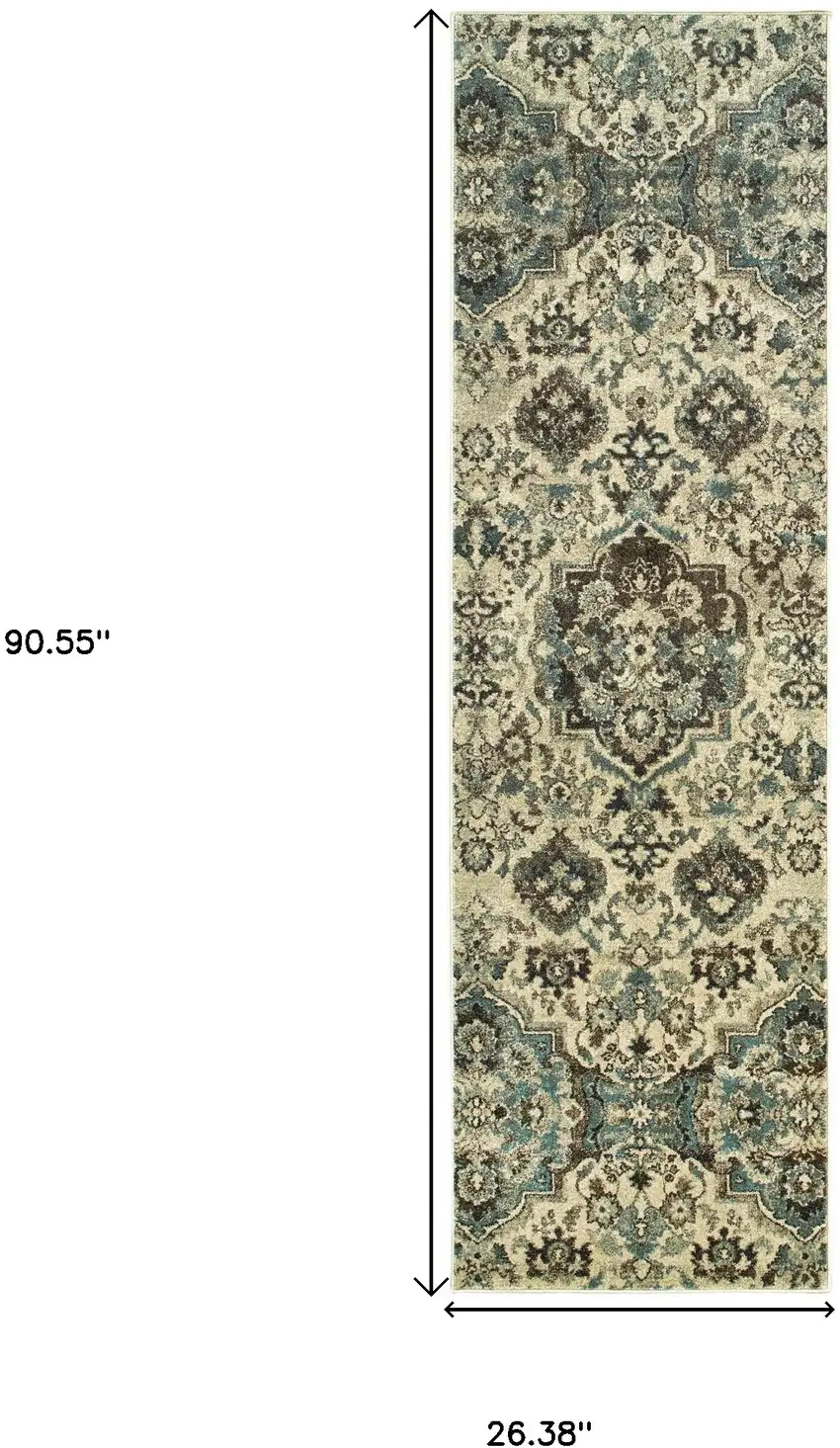 8' Ivory And Gray Oriental Runner Rug Photo 3