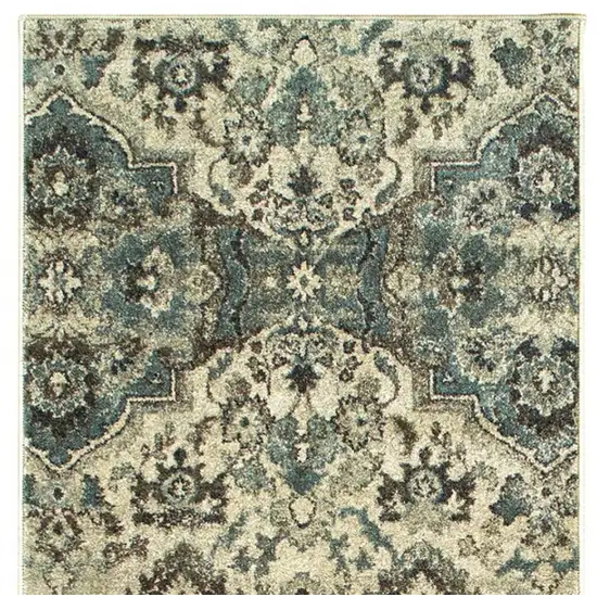 8' Ivory And Gray Oriental Runner Rug Photo 6