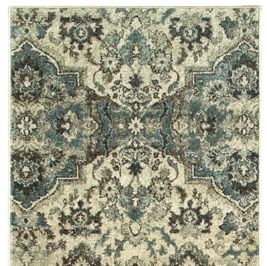 8' Ivory And Gray Oriental Runner Rug Photo 4