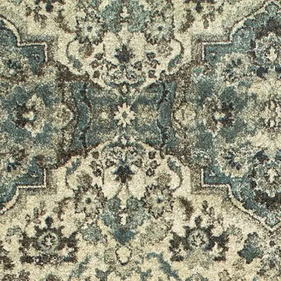 8' Ivory And Gray Oriental Runner Rug Photo 7