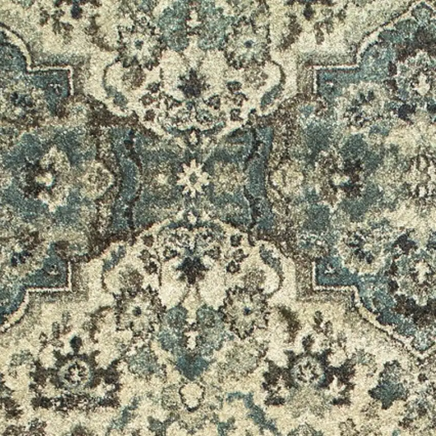8' Ivory And Gray Oriental Runner Rug Photo 7