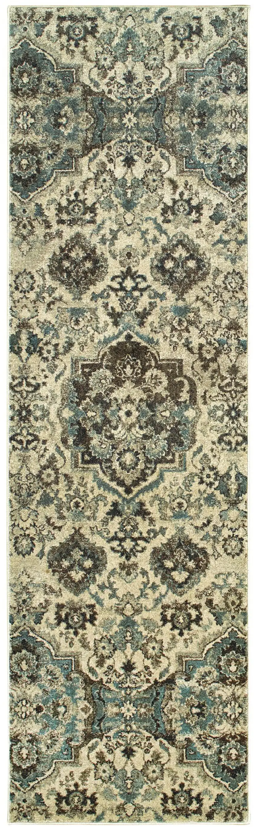 8' Ivory And Gray Oriental Runner Rug Photo 2