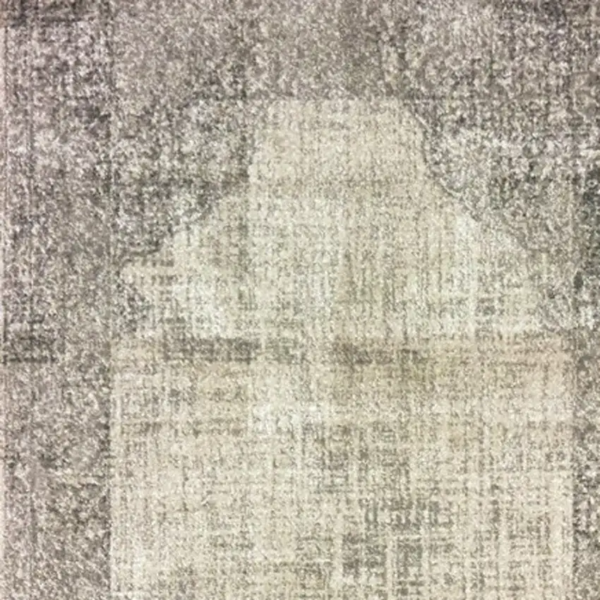8' Ivory And Gray Oriental Runner Rug Photo 6