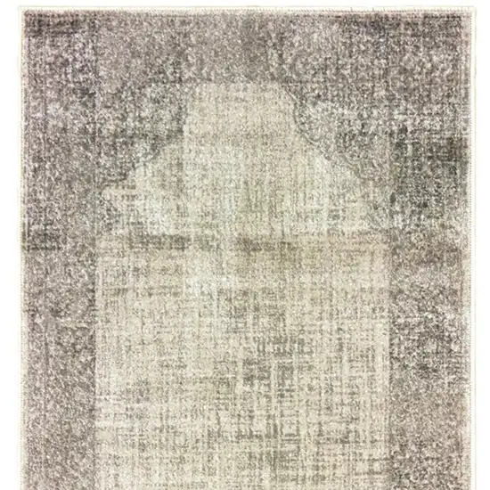 8' Ivory And Gray Oriental Runner Rug Photo 4