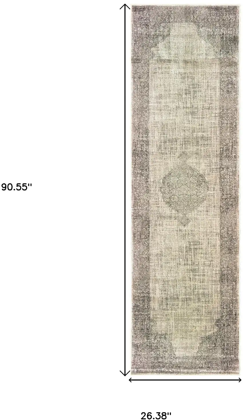 8' Ivory And Gray Oriental Runner Rug Photo 3