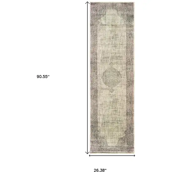 8' Ivory And Gray Oriental Runner Rug Photo 3