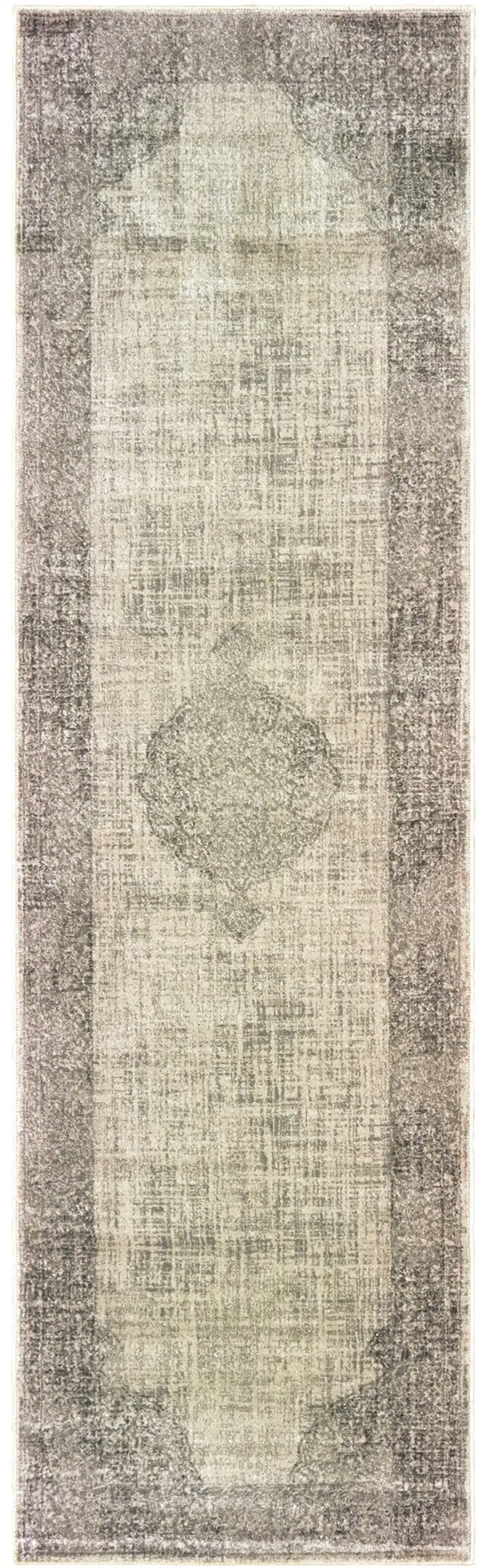 8' Ivory And Gray Oriental Runner Rug Photo 2