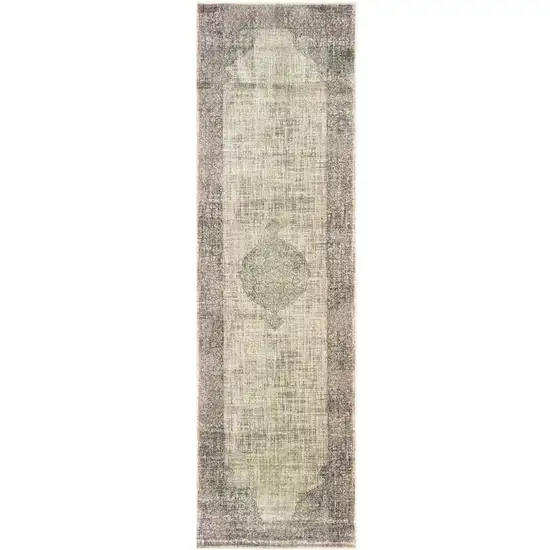8' Ivory And Gray Oriental Runner Rug Photo 2