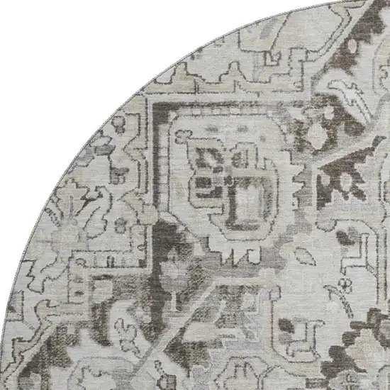 8' Ivory And Gray Oriental Washable Round Rug With UV Protection Photo 3