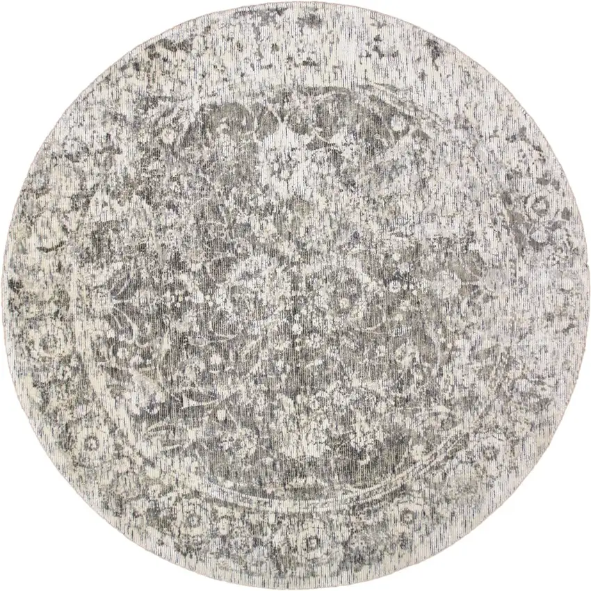 8' Ivory And Gray Round Abstract Hand Woven Area Rug Photo 1