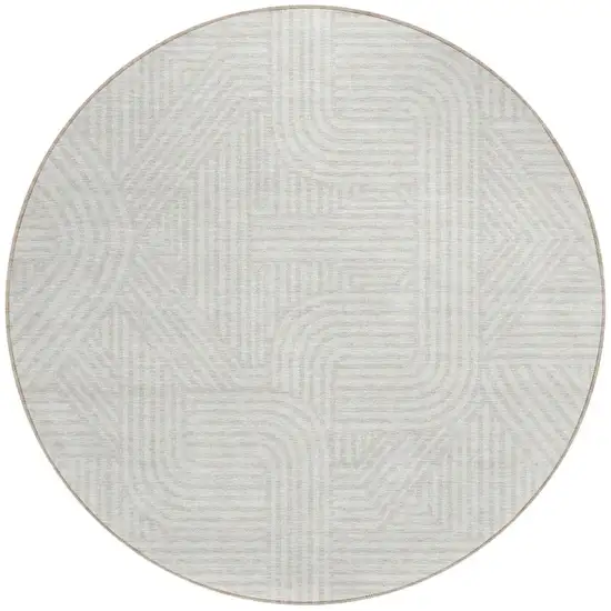 8' Ivory And Gray Round Abstract Washable Indoor Outdoor Area Rug Photo 5