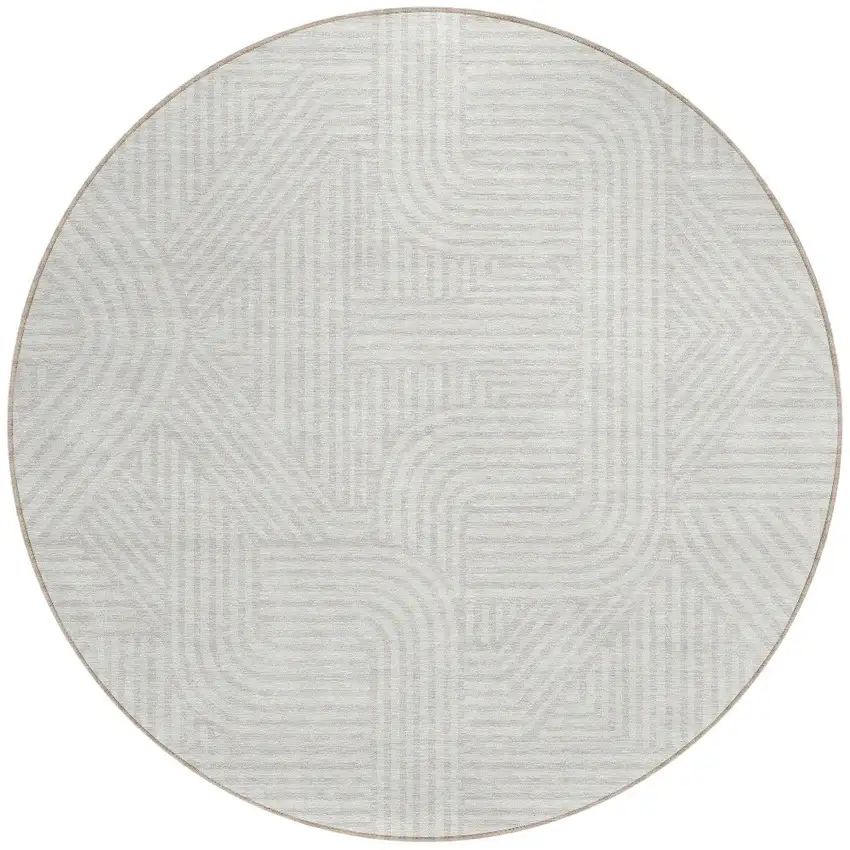 8' Ivory And Gray Round Abstract Washable Indoor Outdoor Area Rug Photo 5