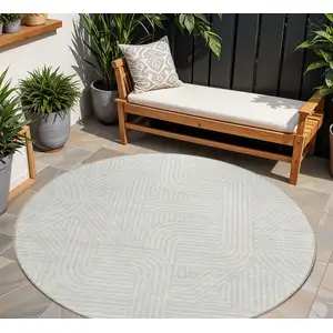 Photo of 8' Ivory And Gray Round Abstract Washable Indoor Outdoor Area Rug