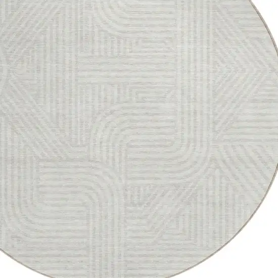 8' Ivory And Gray Round Abstract Washable Indoor Outdoor Area Rug Photo 4