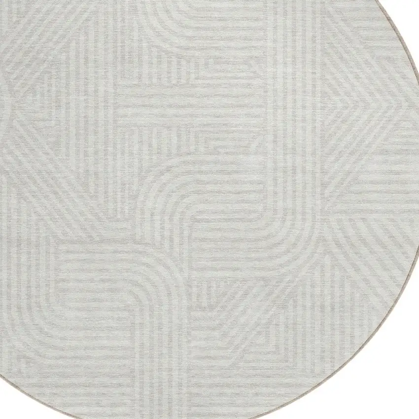 8' Ivory And Gray Round Abstract Washable Indoor Outdoor Area Rug Photo 4
