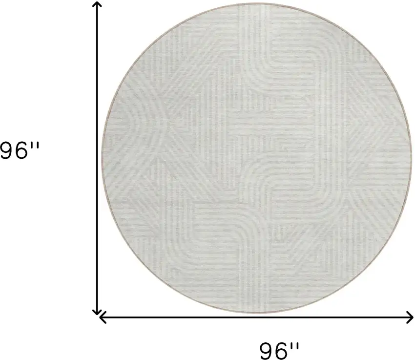 8' Ivory And Gray Round Abstract Washable Indoor Outdoor Area Rug Photo 3