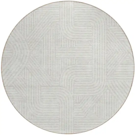 8' Ivory And Gray Round Abstract Washable Indoor Outdoor Area Rug Photo 2
