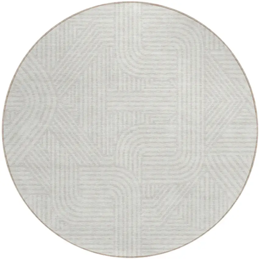 8' Ivory And Gray Round Abstract Washable Indoor Outdoor Area Rug Photo 2