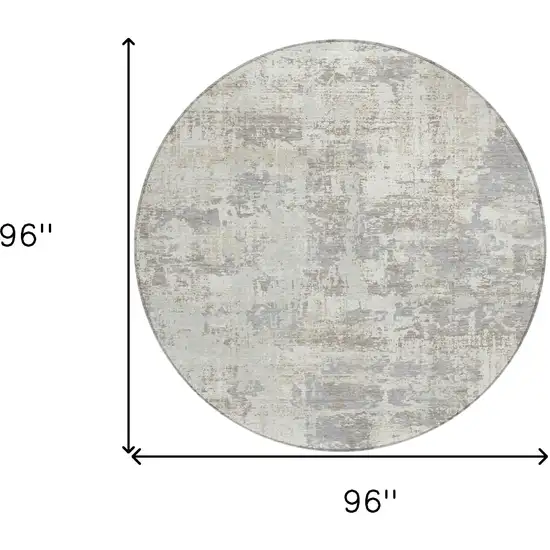 8' Ivory And Gray Round Abstract Washable Indoor Outdoor Area Rug Photo 5