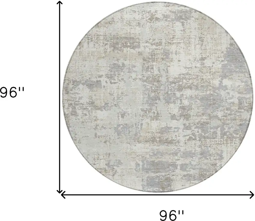 8' Ivory And Gray Round Abstract Washable Indoor Outdoor Area Rug Photo 5