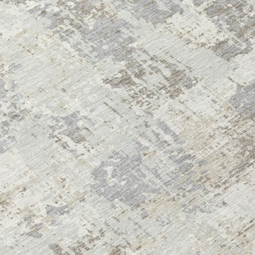 8' Ivory And Gray Round Abstract Washable Indoor Outdoor Area Rug Photo 6